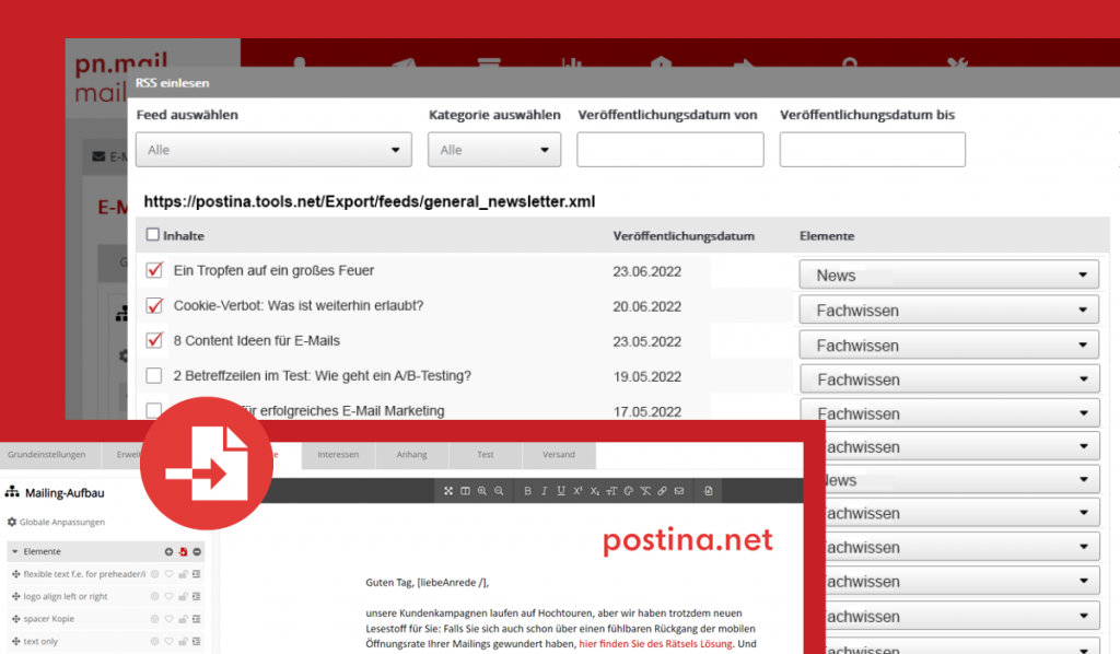 rssfeedpostina 1024x598 - RSS – Feed: E-Mail Erstellung automatisieren ohne Content-Schnittstelle
